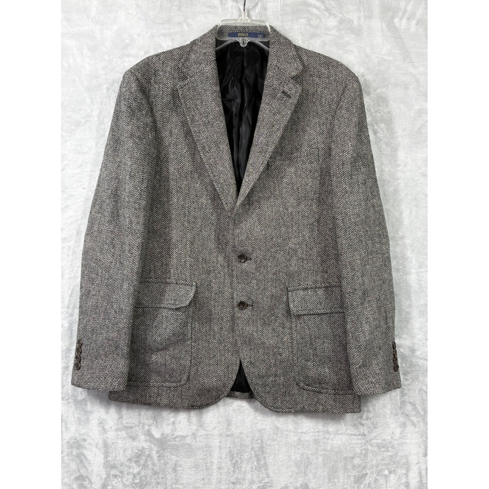 Polo Ralph Lauren Mens Grey Herringbone Wool Blend Blazer Sport Coat Size M
